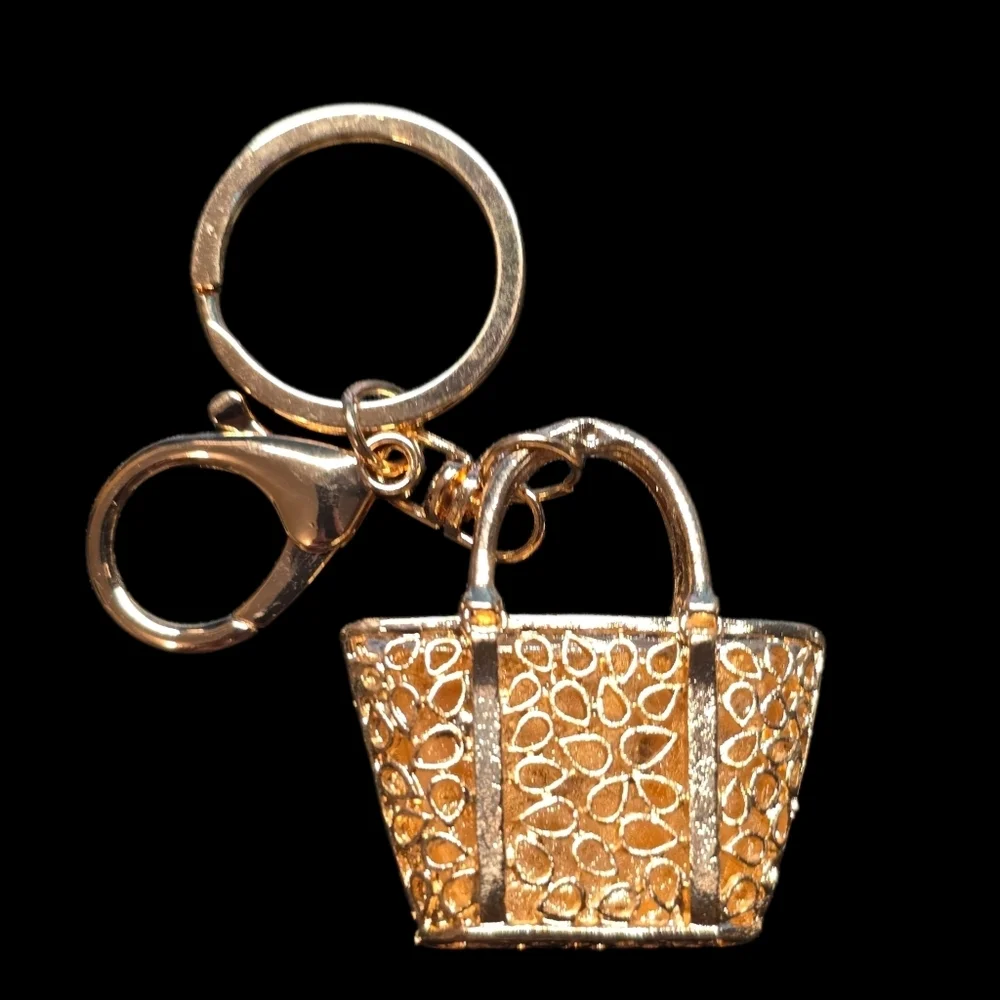 Leopard Print Bag Charm Keychain with Gold Accents